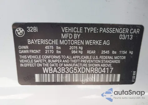 2013 BMW 328I xDrive from USA, damaged, VIN WBA3B3G5XDNR80417